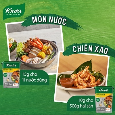 Knorr Bột Nêm Hải Sản 1.5kg - Knorr Bột Nêm Hải Sản làm từ tôm cá và hải sản tự nhiên giúp tăng hương vị hải sản đậm đà và hấp dẫn hơn cho các món ăn hải sản.